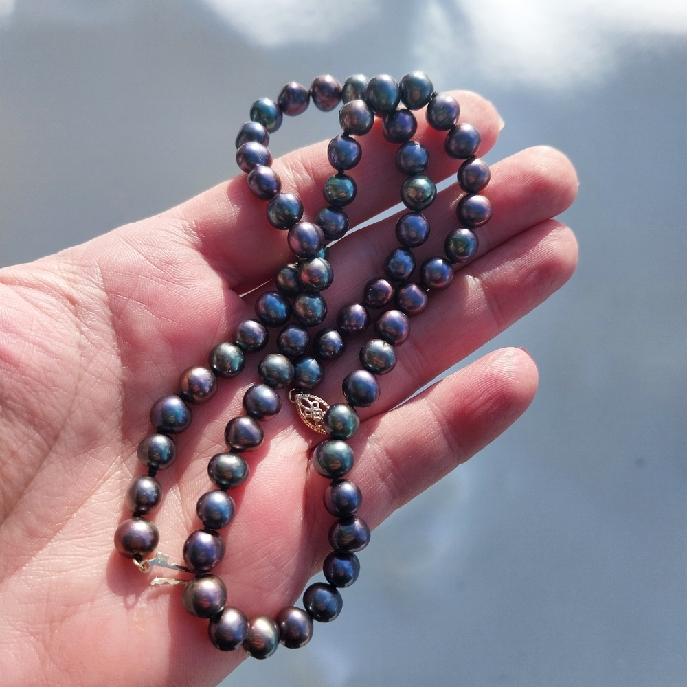Vintage Black Pearl Necklace With Gold 585 (14K) Lock - Picture 5 of 15